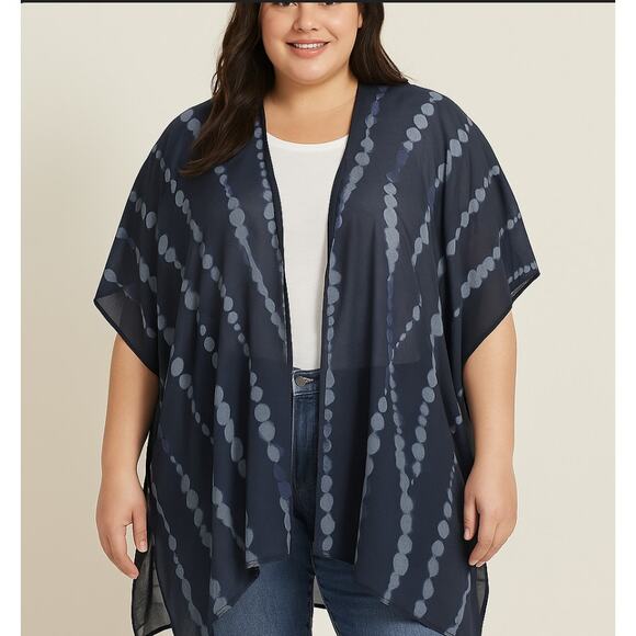 Summer & Rose Navy Blue Tie-Dye Ruana Kimono Wrap Cape One Size Boho Chic - Picture 1 of 6